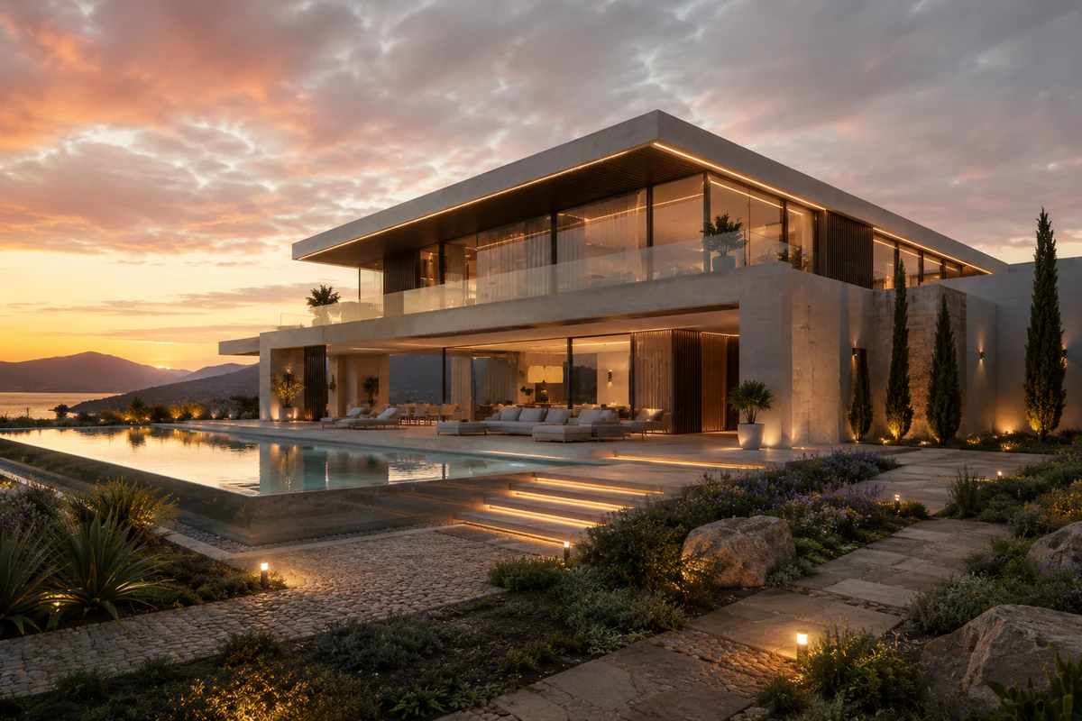 Luxury villa exterior 3D visualization preview